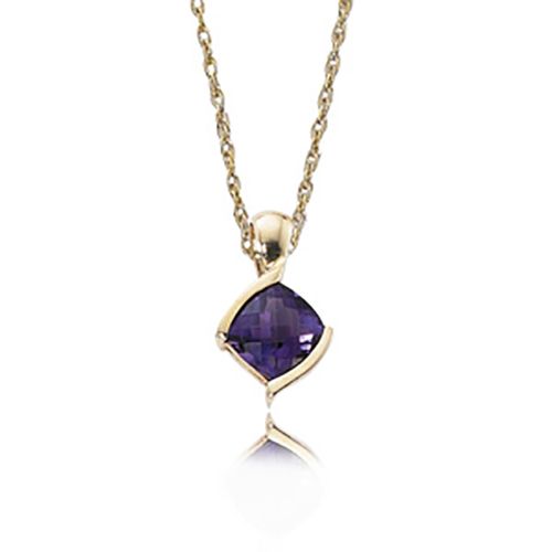 Cushion Checkerboard Amethyst Pendant - 14K Yellow Gold - 80075AM