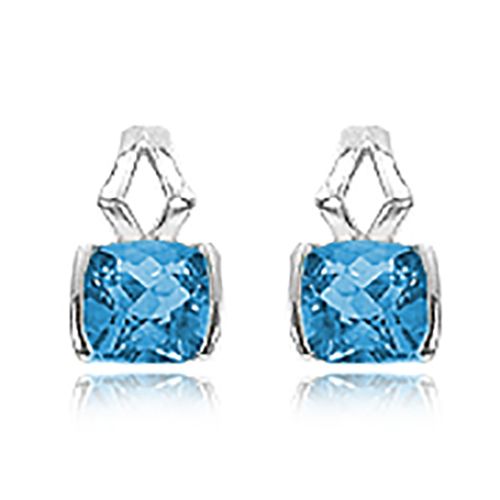 Cushion Checkerboard Blue Topaz Earrings - 14K White Gold