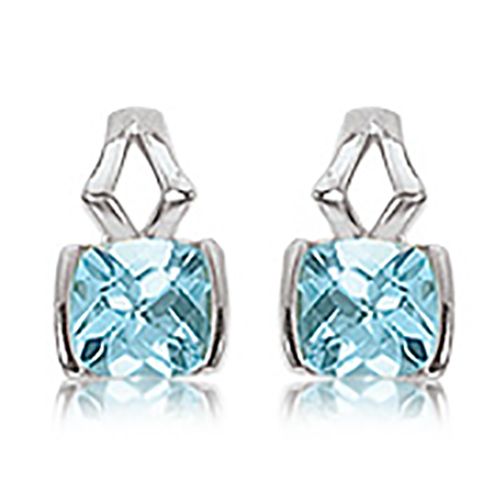 Cushion Checkerboard Blue Topaz Earrings - Sterling Silver