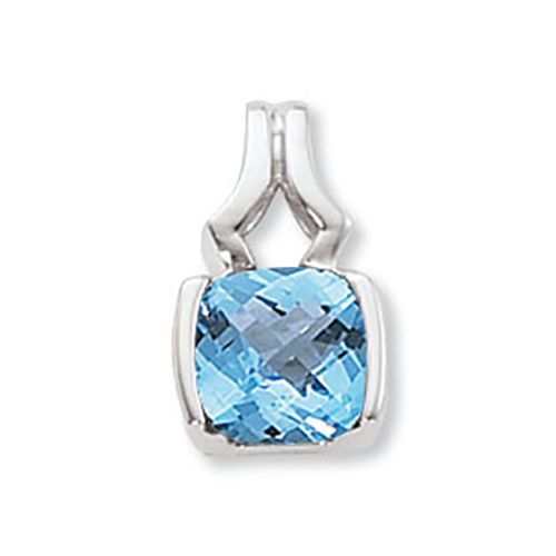 Cushion Checkerboard Blue Topaz Pendant - 14K White Gold