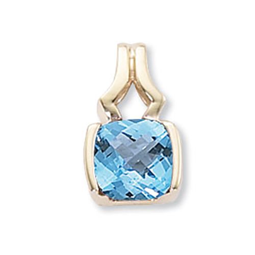 Cushion Checkerboard Blue Topaz Pendant - 14K Yellow Gold