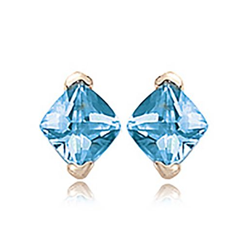 Cushion Checkerboard Blue Topaz-Swiss Earrings - 14K Yellow Gold
