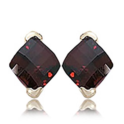 Cushion Checkerboard Garnet Earrings - 14K Yellow Gold