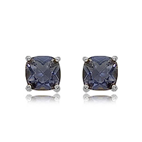Cushion Checkerboard Iolite Earrings - 14K White Gold - 90148IOWG