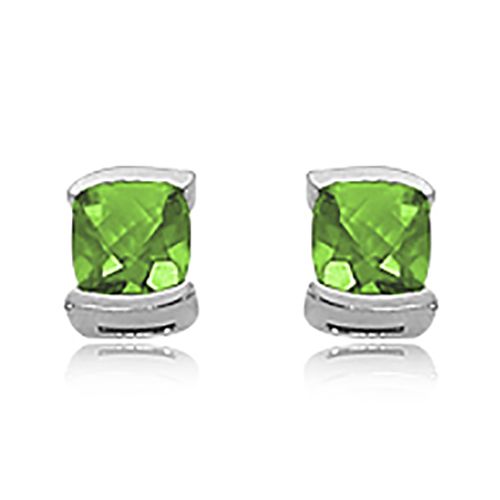 Cushion Checkerboard Peridot Earrings - 14K White Gold