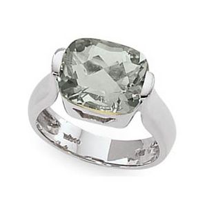 Cushion Checkerboard Praseolite Ring - 14K White Gold Size 7