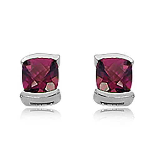 Cushion Checkerboard Rhodolite Earrings - 14K White Gold - 90095RHWG