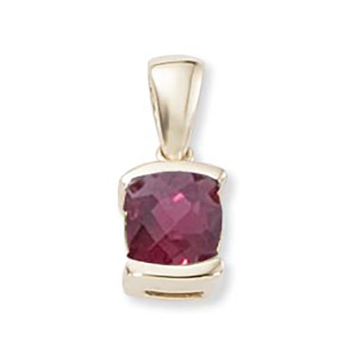 Cushion Checkerboard Rhodolite Pendant - 14K Yellow Gold