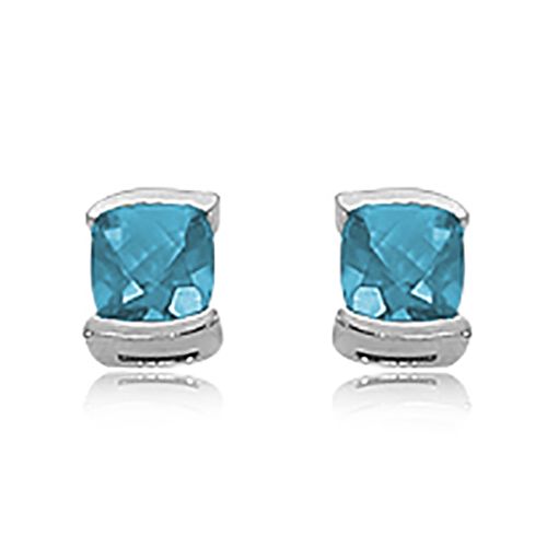 Cushion Checkerboard Swiss Blue Topaz Earrings - 14K White Gold
