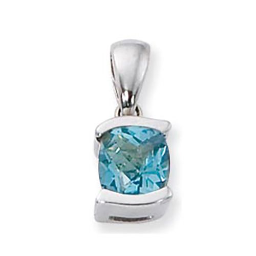 Cushion Checkerboard Swiss Blue Topaz Pendant - 14K White Gold - 80101BTWG