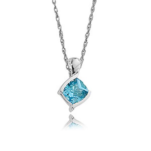 Cushion Checkerboard Swiss Blue Topaz Pendant - 14K White Gold - 80075BTWG