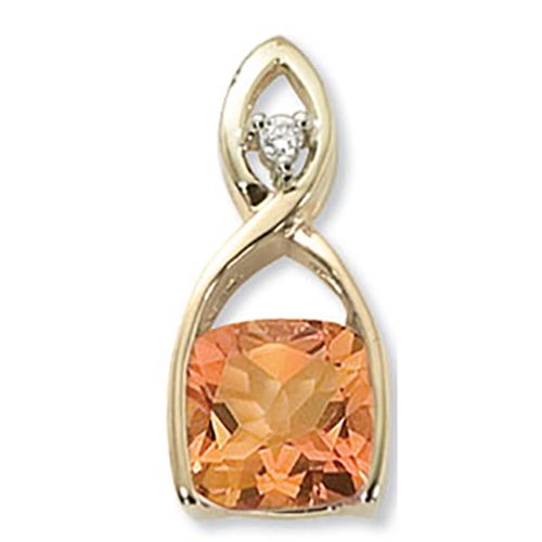 Cushion Citrine & Diamond Pendant - 14K Yellow Gold