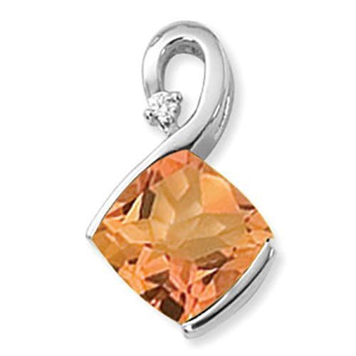 Cushion Citrine & Diamond Pendant - Sterling Silver - 80375CI-SS