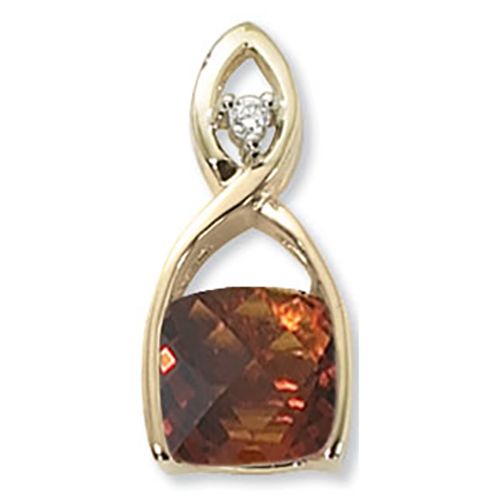 Cushion Citrine-Madeira & Diamond Pendant - 14K Yellow Gold