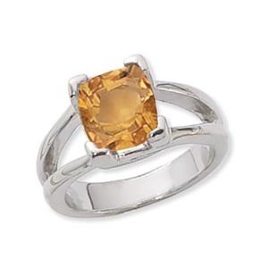 Cushion Citrine Ring - 14K White Gold Size 7 - 70893CIWG