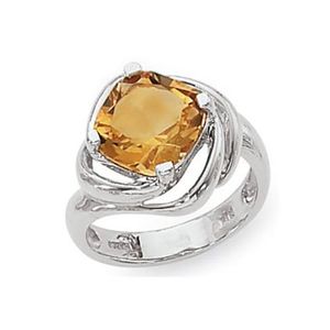 Cushion Citrine Ring - 14K White Gold Size 7 - 70869CIWG