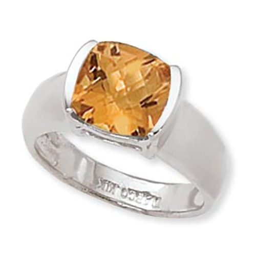 Cushion Citrine Ring - Sterling Silver Size 7 - 70287CI-SS
