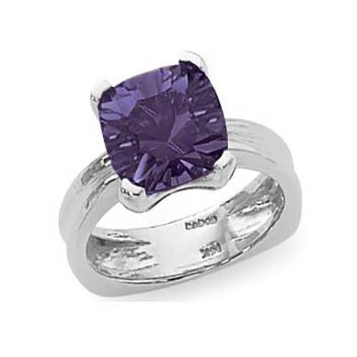 Cushion Concave Amethyst Ring - 14K White Gold Size 7