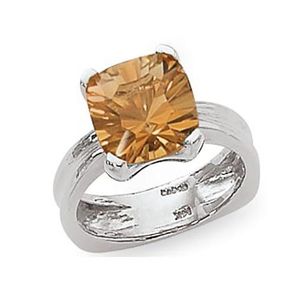 Cushion Concave Citrine Ring - 14K White Gold Size 7
