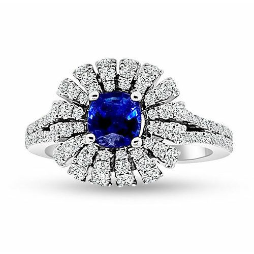 Cushion Cornflower Color Sapphire All Diamond Cushion Blossom Top Eclipse Semi Mount Ring