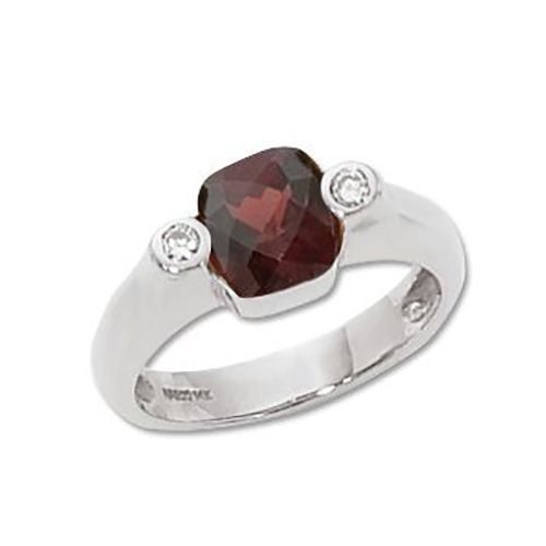 Cushion Garnet & Diamond Ring - 14K White Gold Size 7 - 70549GAWG