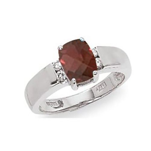 Cushion Garnet & Diamond Ring - 14K White Gold Size 7 - 70500GAWG