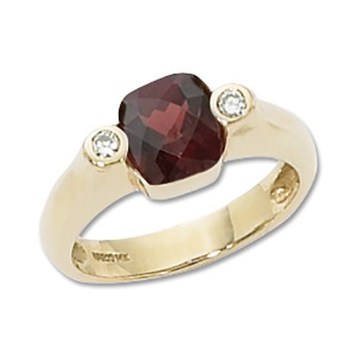 Cushion Garnet & Diamond Ring - 14K Yellow Gold Size 7