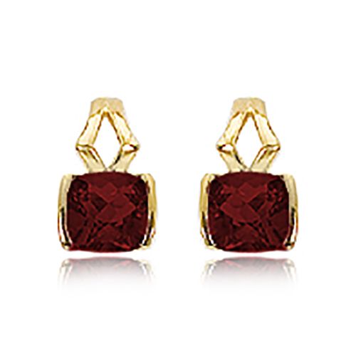 Cushion Garnet Gemstone Earrings - 14K Yellow Gold - 90307GA