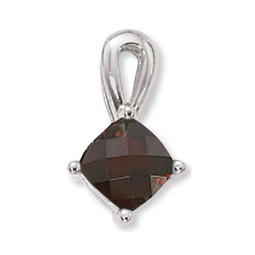 Cushion Garnet Pendant - 14K White Gold