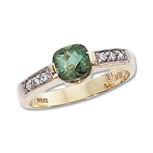 Cushion Green Tourmaline & Diamond Ring - 14K Yellow Gold Size 7 - 70566LGT