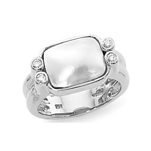 Cushion Mobe & Diamond Ring - 14K White Gold Size 7
