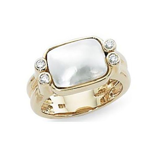 Cushion Mobe & Diamonds Ring - 14K Yellow Gold Size 7