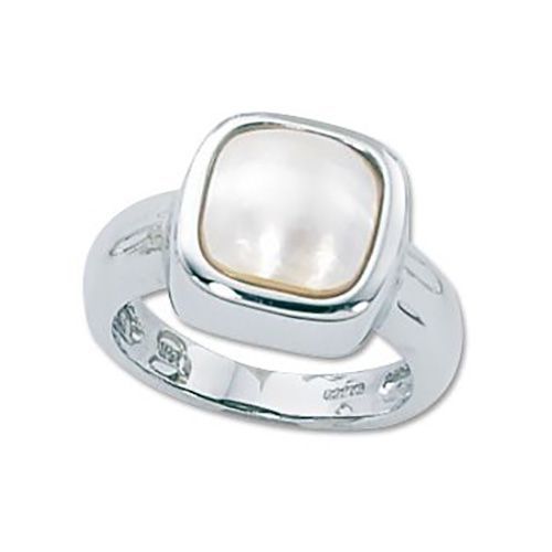 Cushion Mobe Pearl Ring - 14K White Gold Size 7