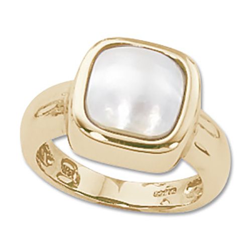 Cushion Mobe Pearl Ring - 14K Yellow Gold Size 7