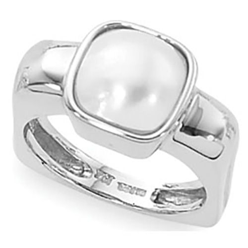 Cushion Mobe Pearl Ring - Sterling Silver Size 7
