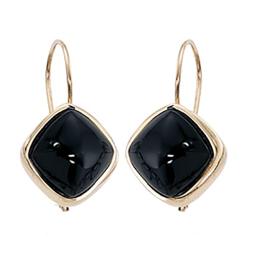 Cushion Onyx Leverback Earrings - 14K Yellow Gold