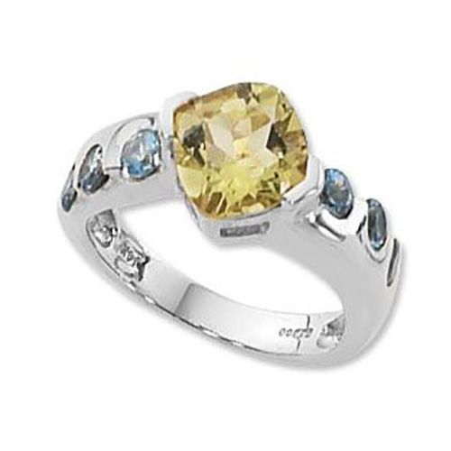 Cushion Oro Verde & Blue Topaz Ring - 14K White Gold Size 7
