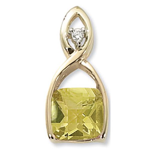 Cushion Oro Verde Quartz & Diamond Pendant - 14K Yellow Gold
