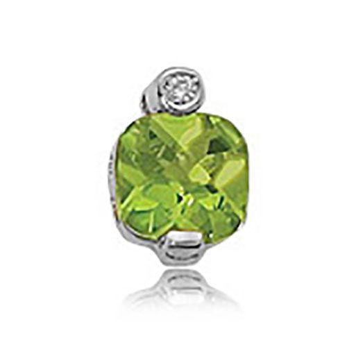 Cushion Peridot & Diamond Pendant - Sterling Silver