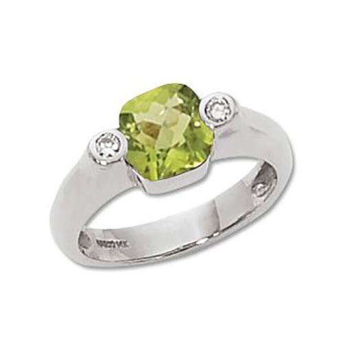 Cushion Peridot & Diamond Ring - 14K White Gold Size 7 - 70549PEWG