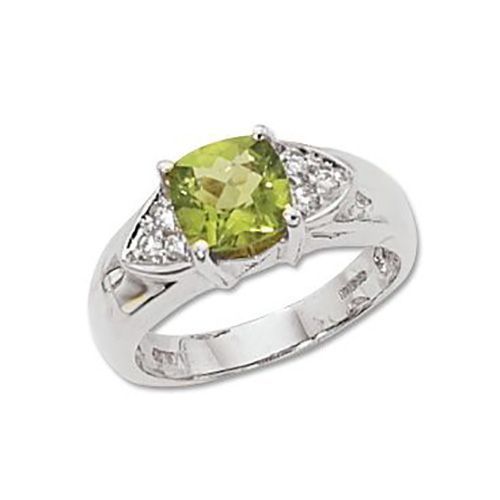 Cushion Peridot & Diamond Ring - 14K White Gold Size 7 - 70659PEWG