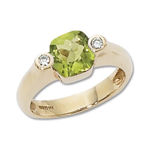 Cushion Peridot & Diamond Ring - 14K Yellow Gold Size 7 - 70549PE