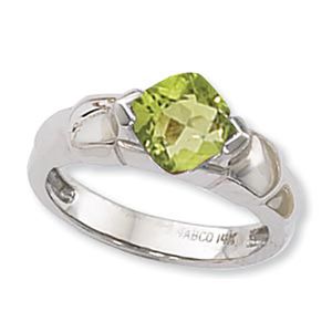 Cushion Peridot Ring - 14K White Gold Size 7 - 70908PEWG