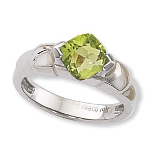 Cushion Peridot Ring - 14K White Gold Size 7 - 70908PEWG