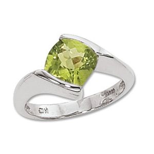Cushion Peridot Ring - 14K White Gold Size 7 - 70658PEWG