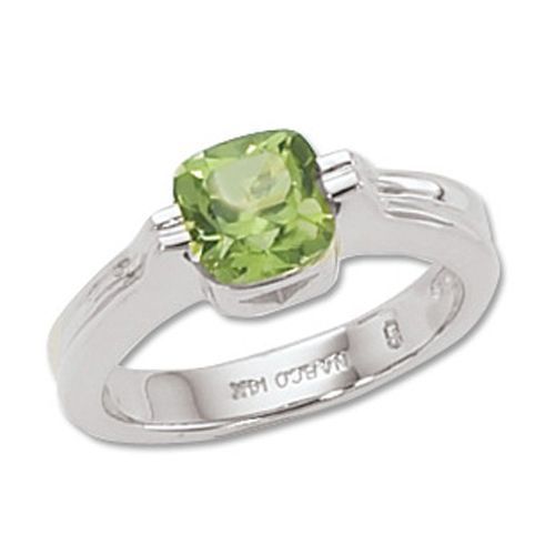 Cushion Peridot Ring - 14K White Gold Size 7 - 70640PEWG
