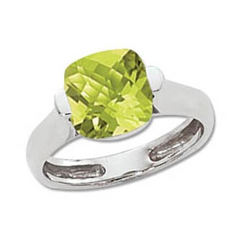Cushion Peridot Ring - 14K White Gold Size 7 - 70728PEWG