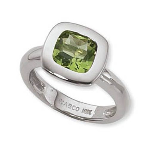 Cushion Peridot Ring - 14K White Gold Size 7 - 70729PEWG