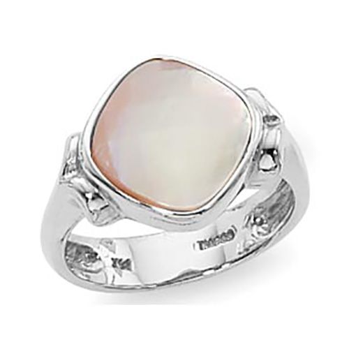 Cushion Pink Mother Of Pearl Ring - 14K White Gold Size 7