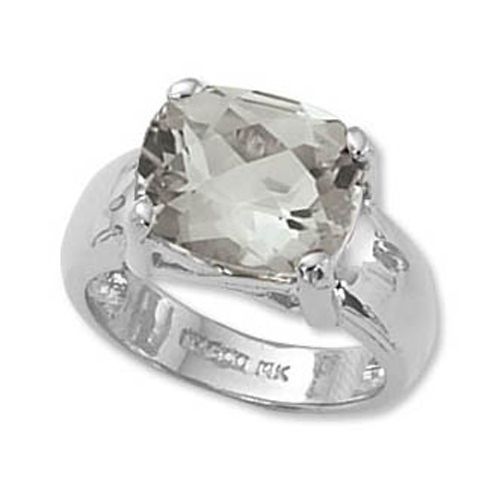 Cushion Praseolite Ring - 14K White Gold Size 7